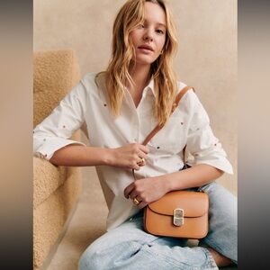 Sezane Tomboy Shirt in Embroidered Hearts